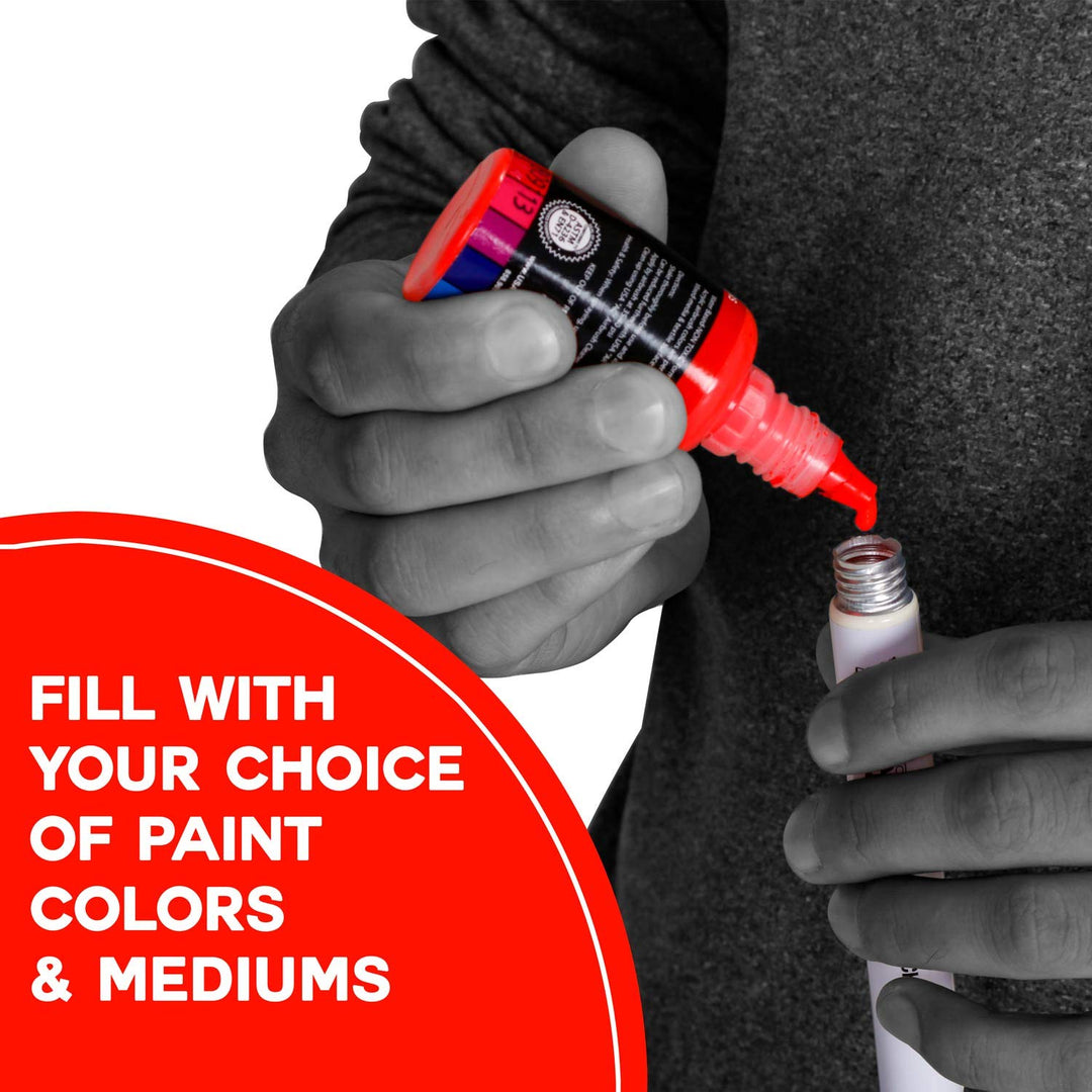 - Empty Fillable Blank Paint Touch Up Pen Markers (Set of 6) - Fill with Your Own Art Acrylic, Oil and Water Base Paint, Auto Painting Clear-Coat - Fine Nib, Aluminum Body, Shaker Ball