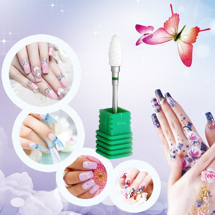 Professional Medium Flame Cuspidal Nail Drill Bit Polish Tools Ceramics Grinding Stone Head Electric Nail Drill Nail Art Machine