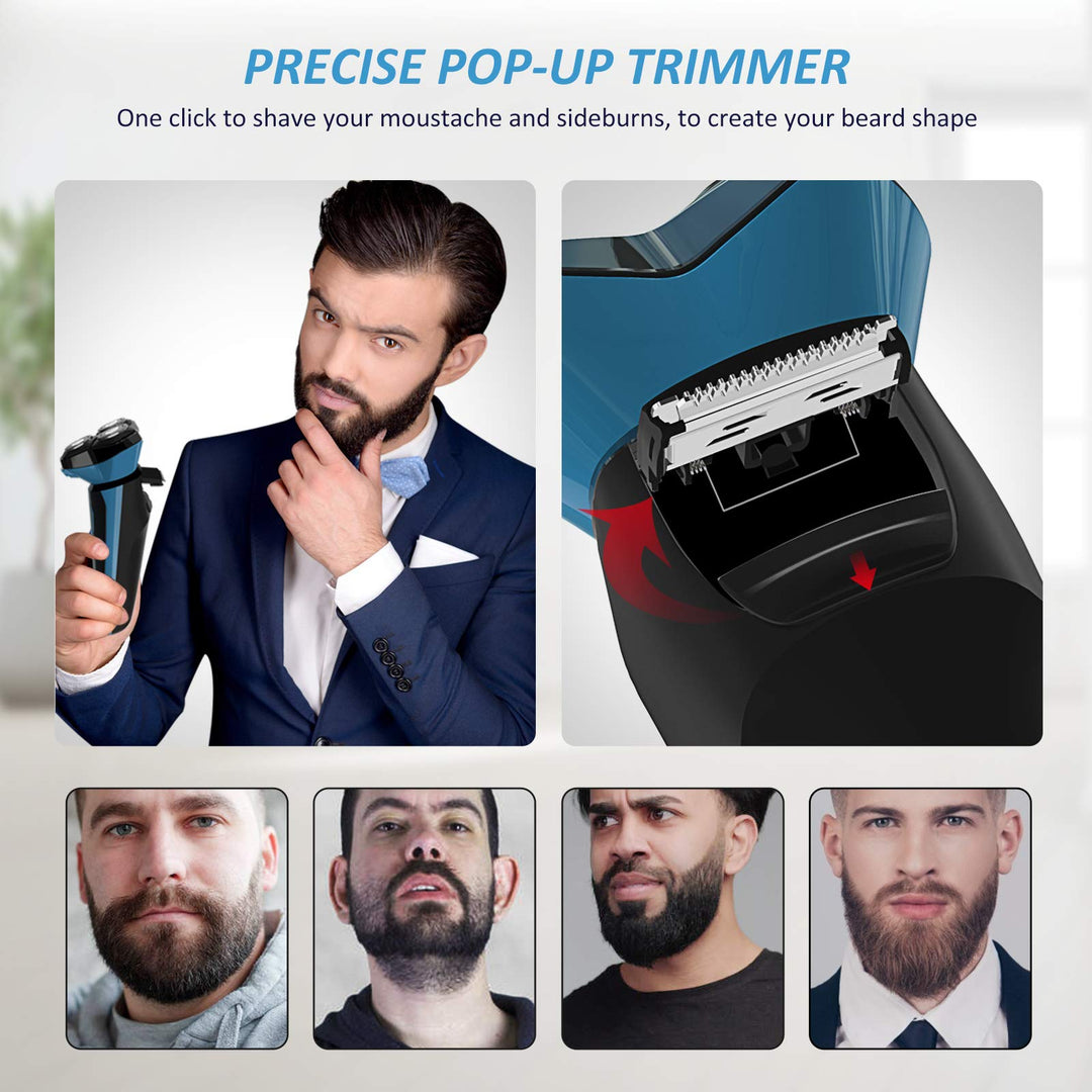 Electric Shaver for Men Waterproof Wet and Dry, Men's Electric Razor Cordless Rechargeable 3D Rotary Electric Shaving Razors with Pop-up Trimmer, LCD Display, Travel Lock