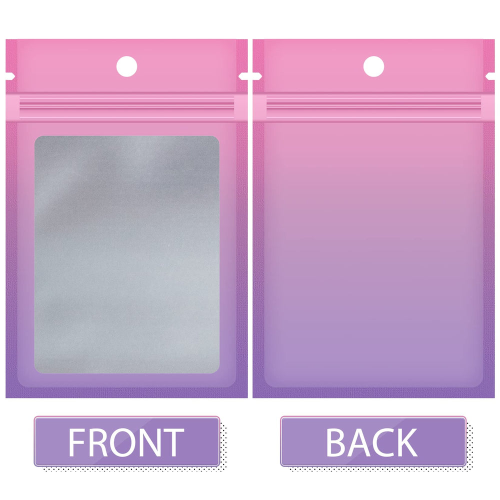 Funfery 100 Pieces Resealable Smell Proof Bags for Food Storage,Clear Cute Mylar Bags for Small Business Foil Pouch Ziplock Packaging Bags for Sample Jewelry Eyelash Gloss(Pink Purple, 4×6in)