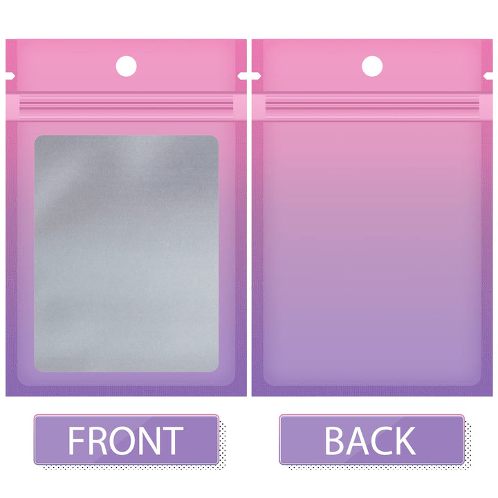 Funfery 100 Pieces Resealable Smell Proof Bags for Food Storage,Clear Cute Mylar Bags for Small Business Foil Pouch Ziplock Packaging Bags for Sample Jewelry Eyelash Gloss(Pink Purple, 4×6in)