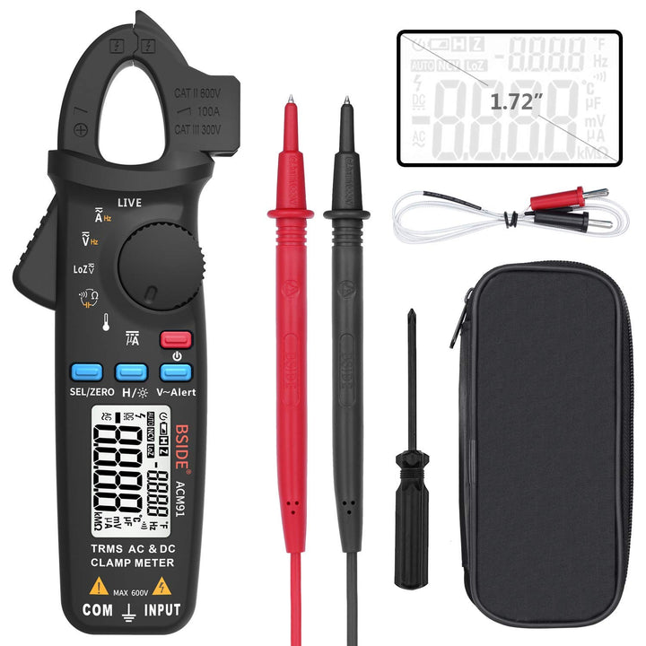 ACM91 Digital Clamp Meter 1mA AC/DC Current True RMS Auto-Ranging 6000 Counts Meter Hz Temperature Capacitance Live Check V-Alert Low Impedance Voltage Tester