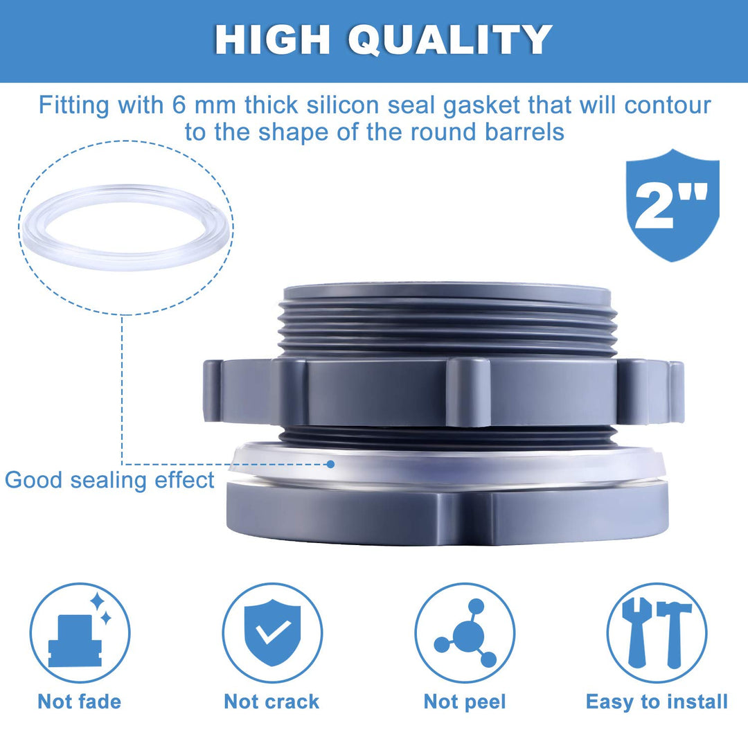 PVC Bulkhead Fitting Water Tank Connector for Rain Barrels, Aquariums, Ponds or Water Tanks (2 Inches)