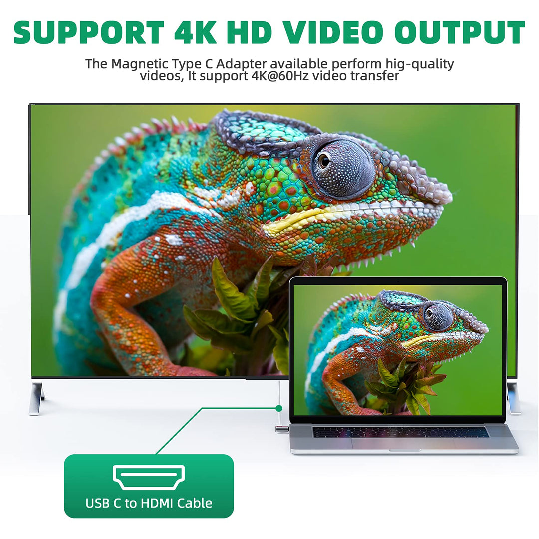 USB C Magnetic Adapter, (2 Pack) Magnetic USB C Adapter, 24Pins USB3.1 10Gbps Data Transfer 4K 60Hz Video PD 100w Charge Compatible with MacBook Pro/Air USB-C Laptop