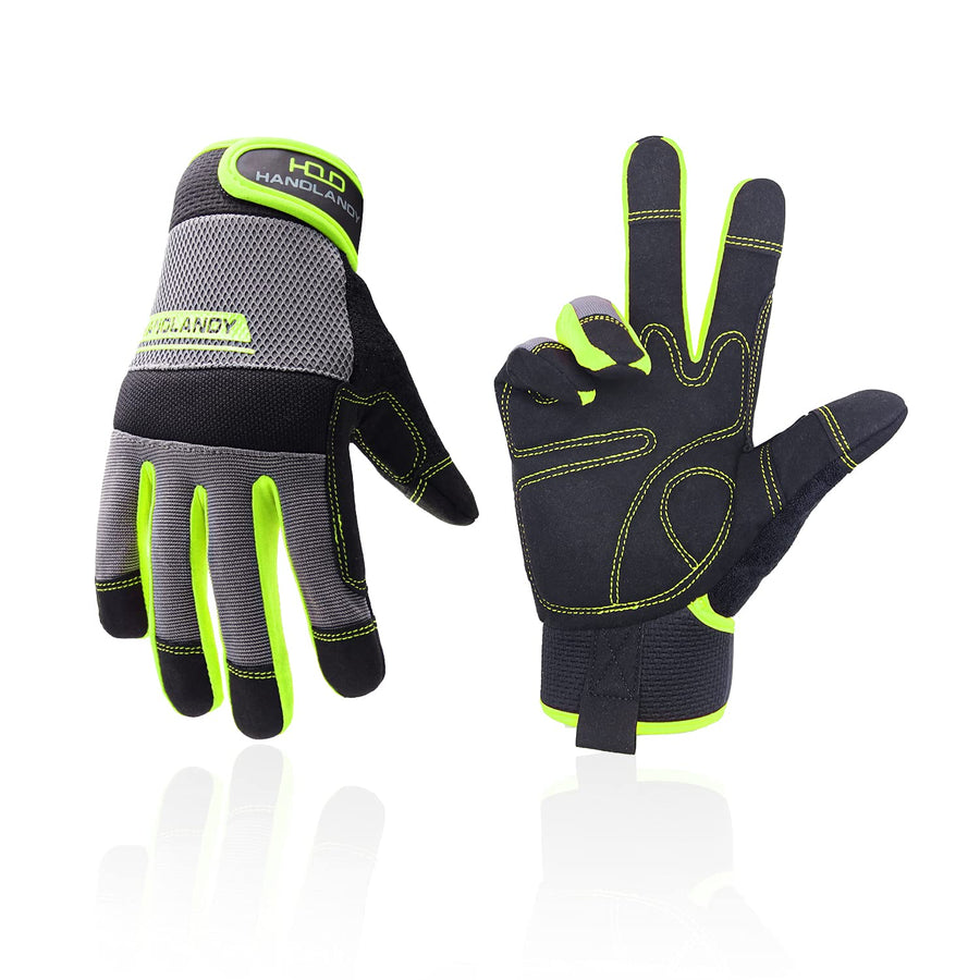 Utility Safety Work Gloves for Men, UltraLight Mechanic Driver Gardening Gloves with Touchscreen (XL, Green)