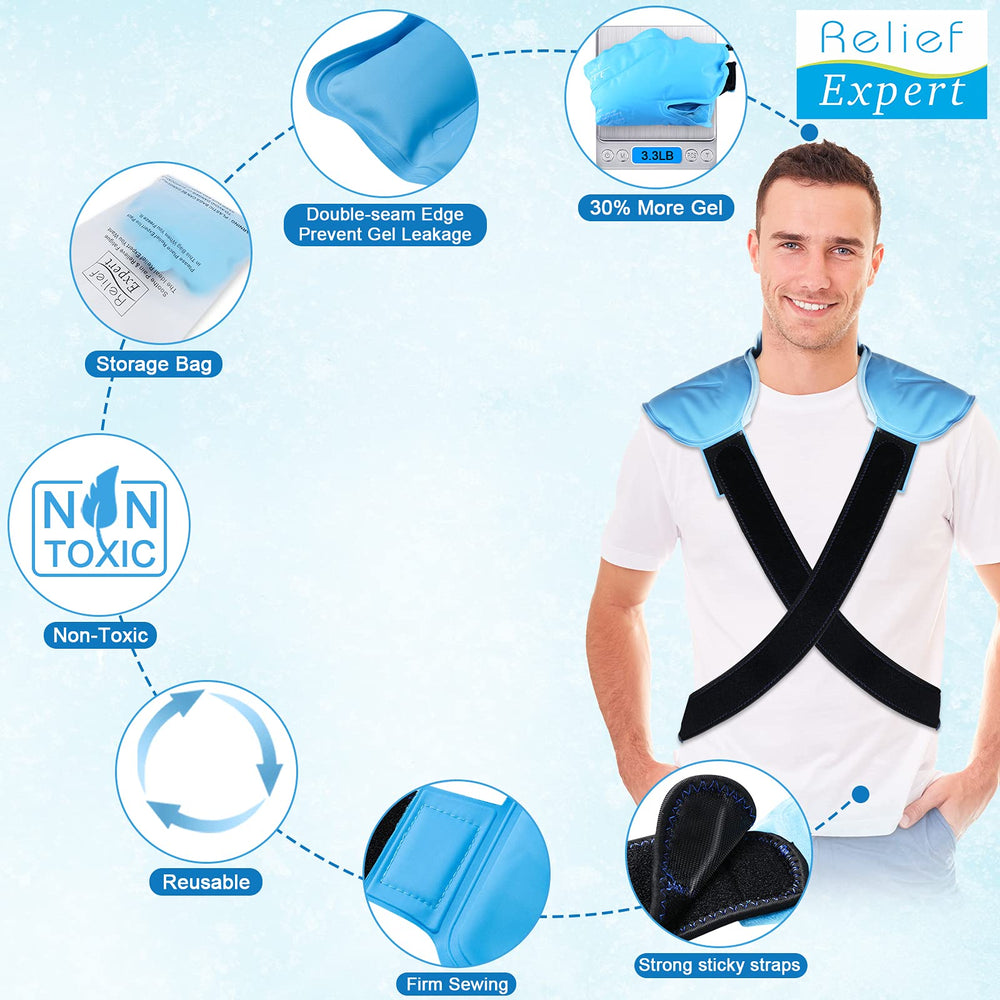 Large Full Back and Shoulder Rotator Cuff Ice Pack Wrap with Straps, Cold Packs for Injuries Reusable Gel, Cold Compression for Entire Back and Shoulders Pain Relief - Soft Plush Lining
