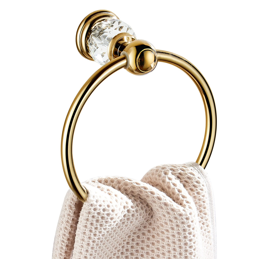 Crystal Towel Ring, Gold Towel Holders for Bathrooms, Round Hand Towel Rack Wall Mounted Decorative