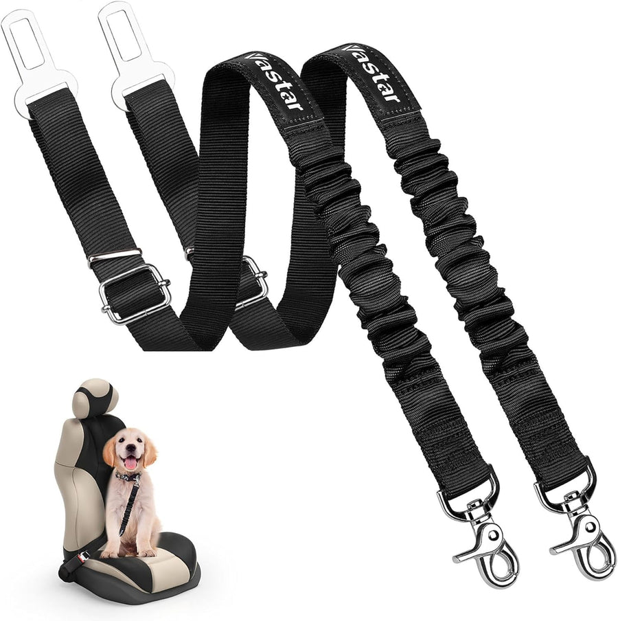 Dog Seat Belt Harness, 2 Packs Pet Dog Seat Belt Leash Adjustable Dog Cat Safety Leads Harness, Vehicle Car Seatbelt Harness for Pets with Elastic Nylon Bungee Buffer for Shock Attenuation