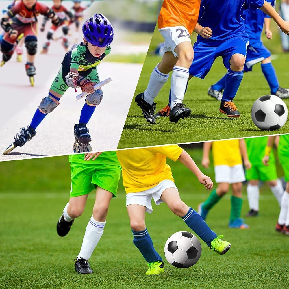 2 Pair Kids Soccer Football Shin Guards Protector Calf Knee Protective Gear and 2 Pair Long Sleeve Socks with Professional Referee Whistle for Teenagers,Boys,Girls,Kid,Youth (Age 5 to 13)