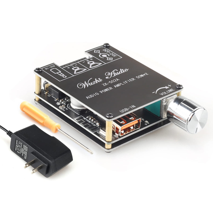 ZK-502A Bluetooth 5.0 Amplifier Board 50W*50W with A 12V2A DC Power Supply,100W Bluetooth Audio AMP Board for DIY Bluetooth Speaker Kit DC9-24V,Black