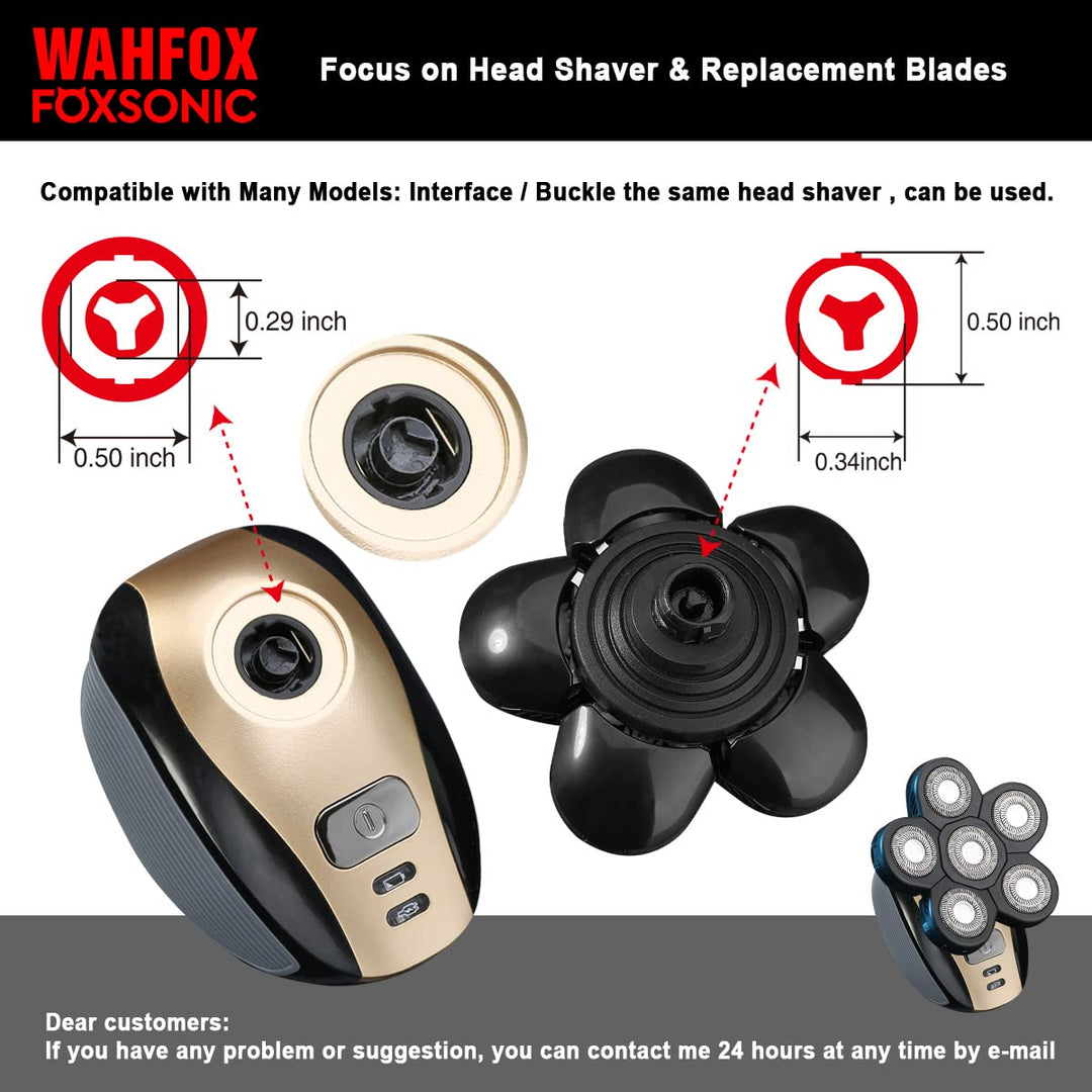 Universal 6 Blades Replacement Heads for Mainstream Shaver Brands, 5 Blades Head Shaver Replacement Blades, Head Shaver Bald Shaver Replacement Heads with Blade Cover Shaver Head (Black)