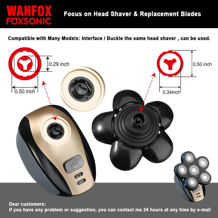 Universal 6 Blades Replacement Heads for Mainstream Shaver Brands, 5 Blades Head Shaver Replacement Blades, Head Shaver Bald Shaver Replacement Heads with Blade Cover Shaver Head (Black)