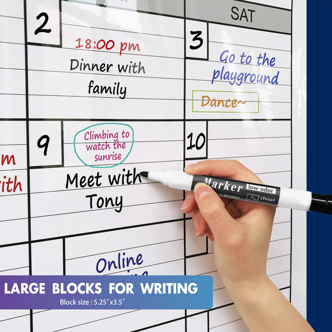 Dry Erase Monthly Extra Large White board Calendar for Wall, 25 by 38, Jumbo Laminated Erasable One Month Whiteboard Calendar, Huge Oversized Blank 30-Day Poster with Lines and Squares