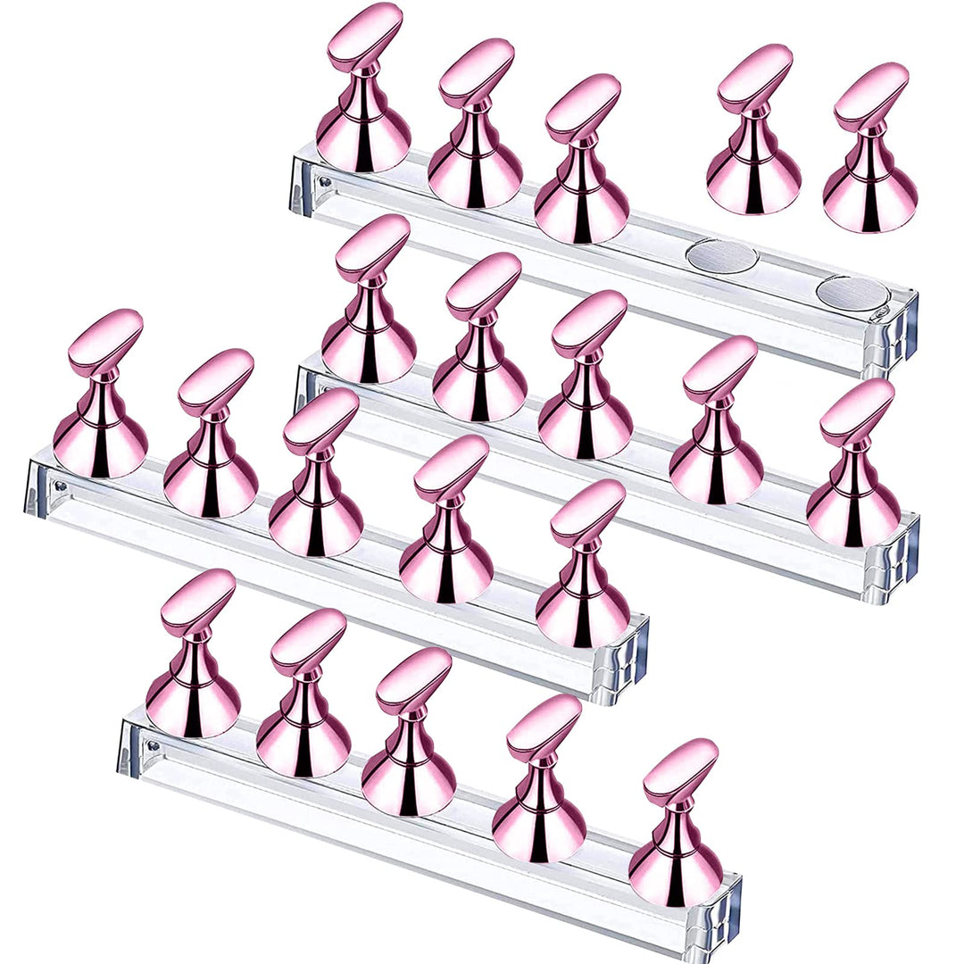 4 Set Acrylic Nail Stand,Nail Practice Display Stand for Press On Magnetic Art Painting Stand Holder Nail Holder Tip for Salon and Home DIY Manicure Tool (Pink)