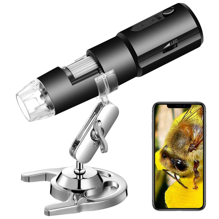Wireless Digital Microscope 50X-1000X Handheld Portable Mini WiFi USB Microscope Camera with 8 LED Lights for iPhone/iPad/Smartphone/Tablet/PC-Black