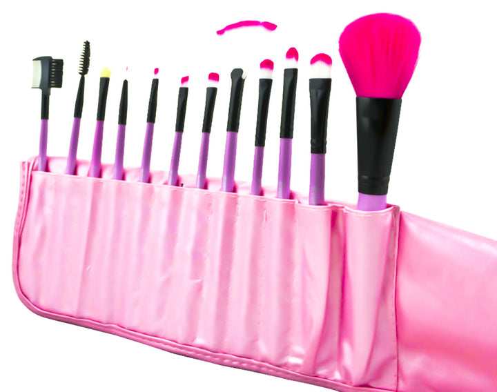 12-piece Makeup Brush Set- Soft Bristles Design, Best Cosmetic Brushes,elegant Matching Colour Travel Case/pouch,professional Pink Designer Kit with Bag. Guaranteed None Shred Bristles.