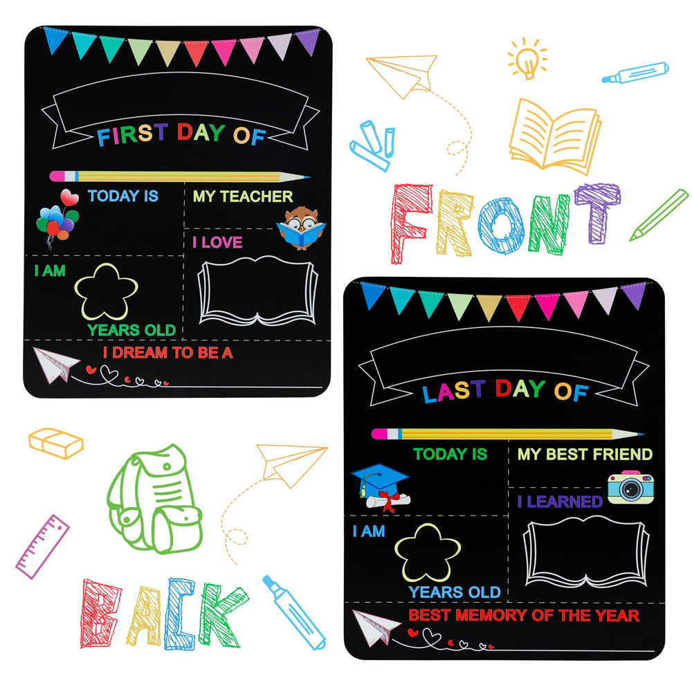 First Day and Last Day of School Board, 10’’ x 12’’ Double-Sided Printing 1st Day of School Chalkboard Sign, Reusable Wooden Photo Prop Back to School Supplies for Preschool/Kindergarten Kids