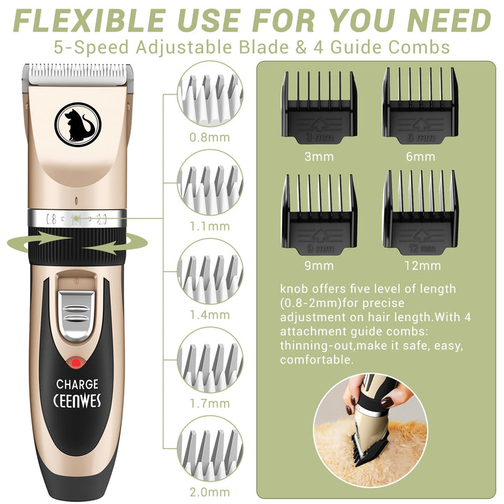 Dog Clippers Low Noise Cat Clippers Rechargeable Dog Trimmer Cordless Pet Grooming Tool Professional Dog Hair Trimmer with Comb Guides Scissors for Dogs Cats & Others