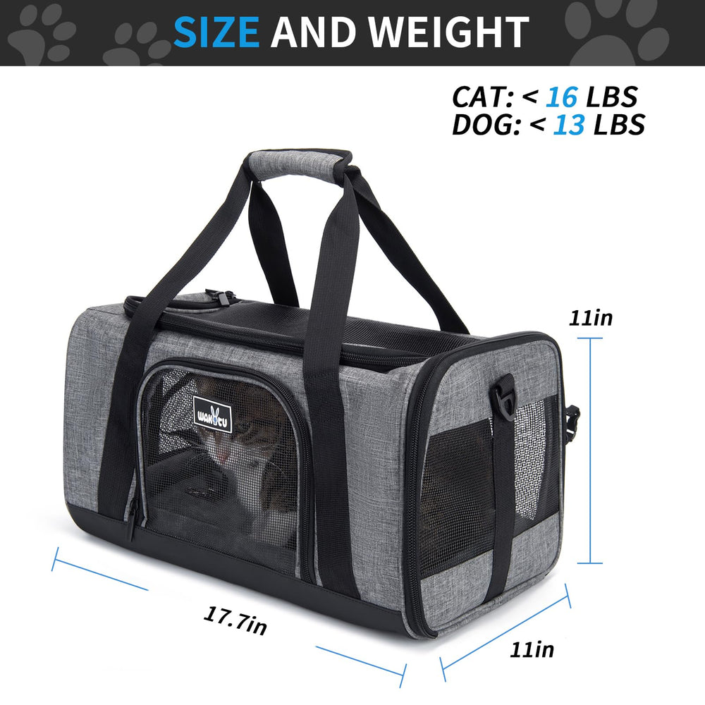 Wakytu Pet Carrier for Small Cats Dogs, Dog Carrier Travel Bag with Adequate Ventilation, 5 Mesh Windows, 3 Entrance, Locking Safety Zippers, Padded Shoulder and Carrying Strap, Medium