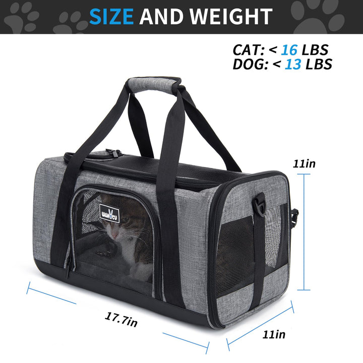 Wakytu Pet Carrier for Small Cats Dogs, Dog Carrier Travel Bag with Adequate Ventilation, 5 Mesh Windows, 3 Entrance, Locking Safety Zippers, Padded Shoulder and Carrying Strap, Medium
