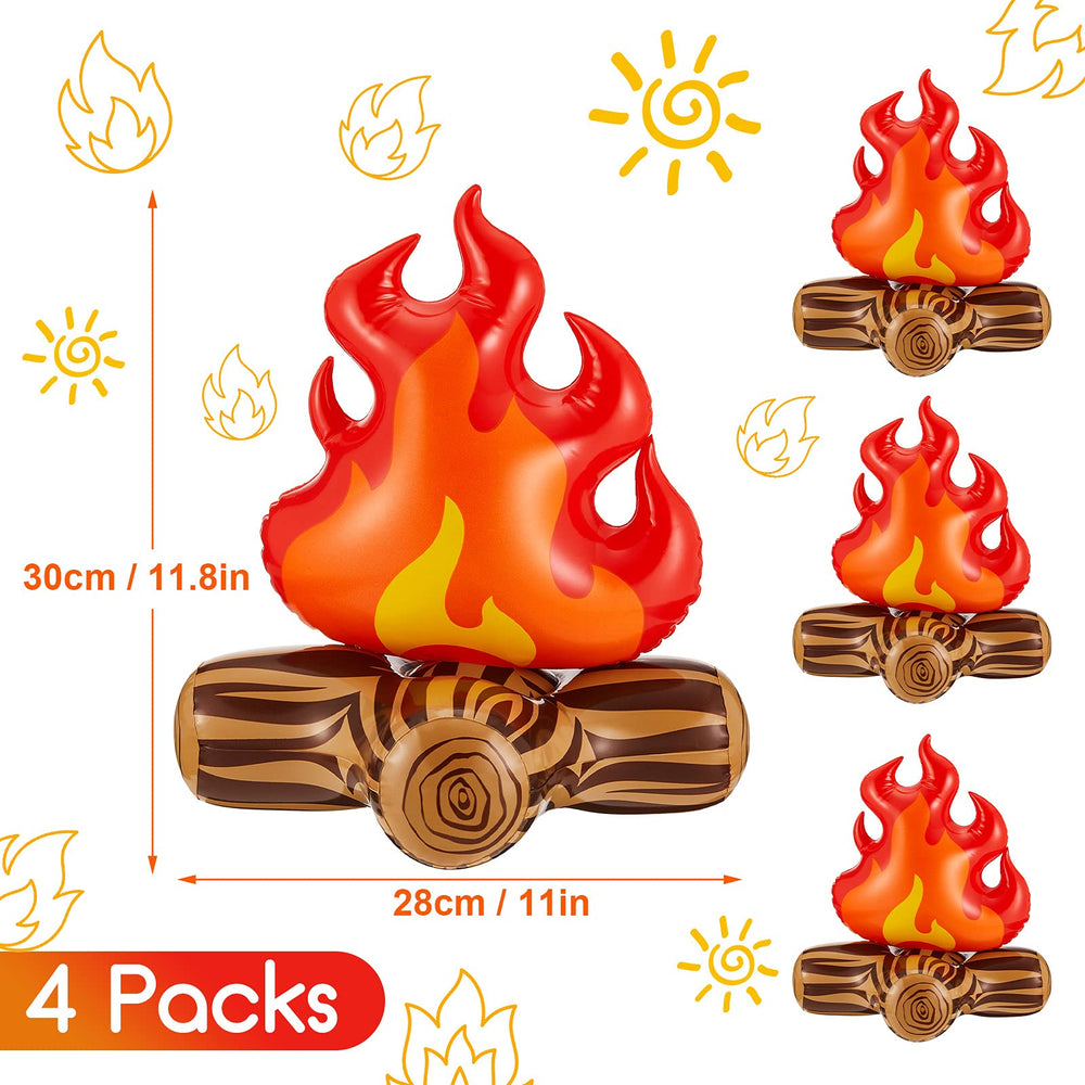 4 Pieces of 12 Inch Inflatable Campfire Props Fake Camping Party Campfire Party Scene Decoration, Indoor and Outdoor Camping Game Props Campfire Inflatable for Boys Campfire Firewood Toys