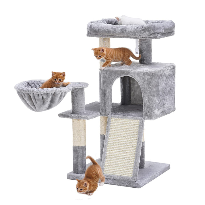 Cat Tree with Sisal Scratching Posts, Cat Tower with Scratching Board, Cat Condo with Basket,Light Grey MPJ014W