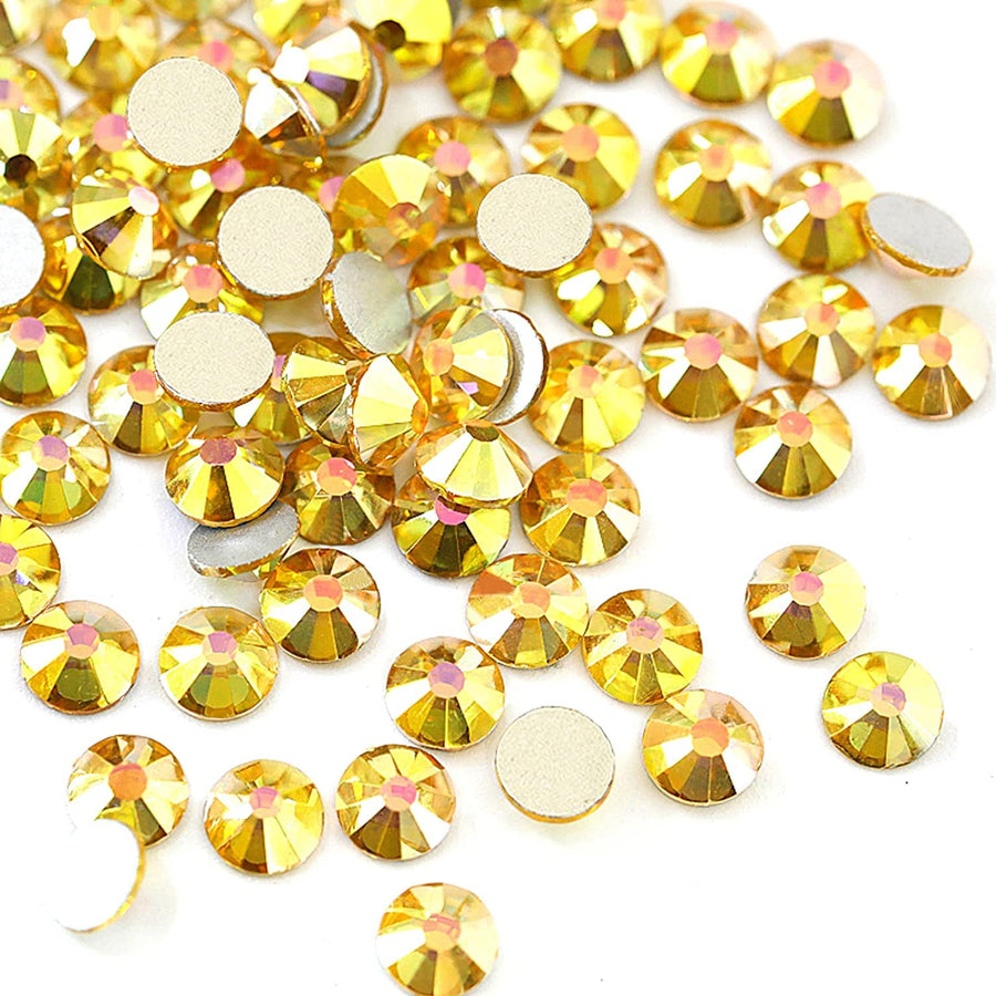 1440 Pieces SS10 Flatback Rhinestones, 2.8MM Flatback Crystal Rhinestones for Craft Nails Dance Costumes, Non Hotfix Rhinestones, Metal Sunlight (SS10 / 2.8MM, Metal Sunlight/Gold)