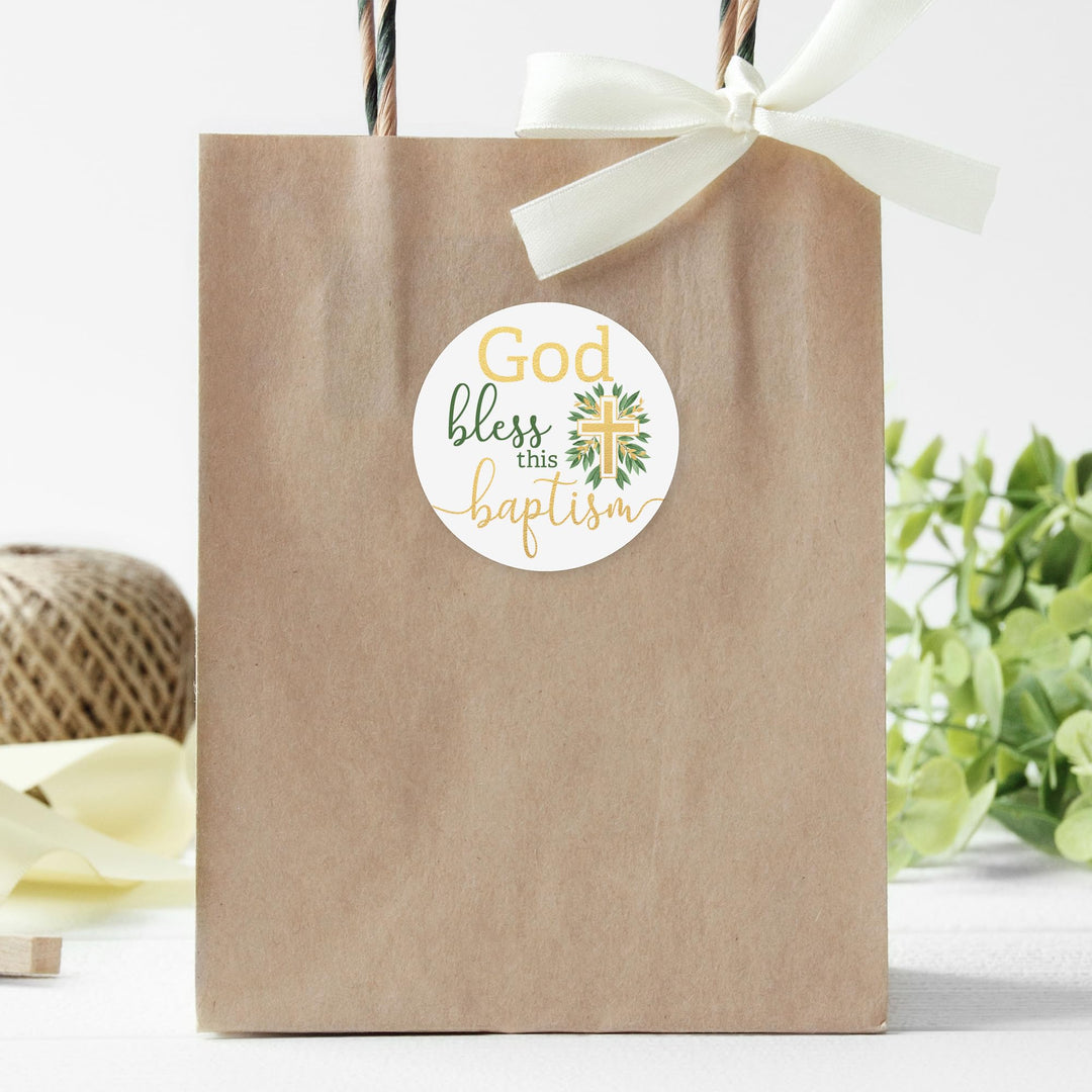 Greenery Baptism Favor Stickers - 1.75 in - 40 Labels