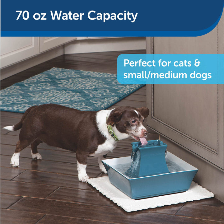 Drinkwell Pagoda Pet Water Fountain (70 oz/2.1 L) Ceramic Cat Water Fountain, Dog Water Fountain Made of Premium, Scratch-Resistant Material, Automatic Indoor Fountain, Blue
