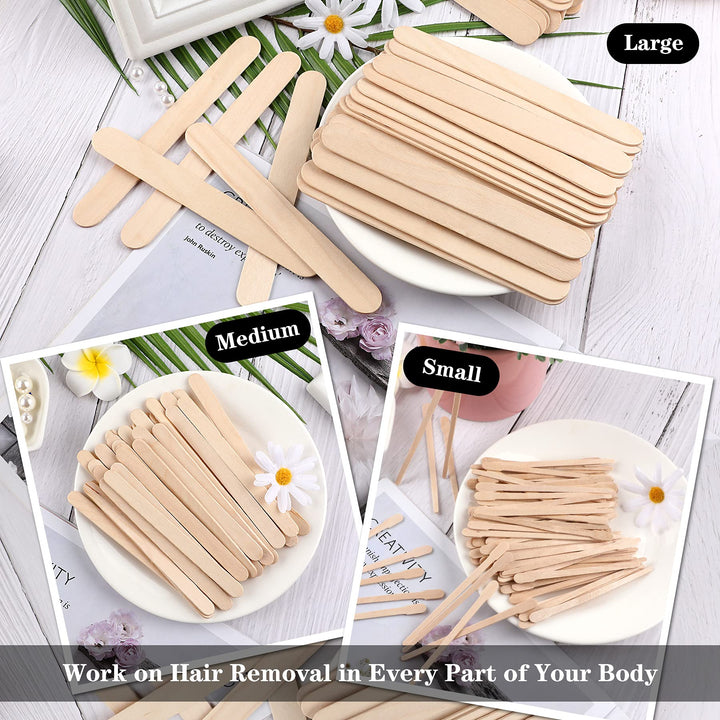 200 PCS Wooden Wax Sticks Waxing Applicator Spatulas Kit for Eyebrow Lip Face and Body Hair Removal(Combination Style)