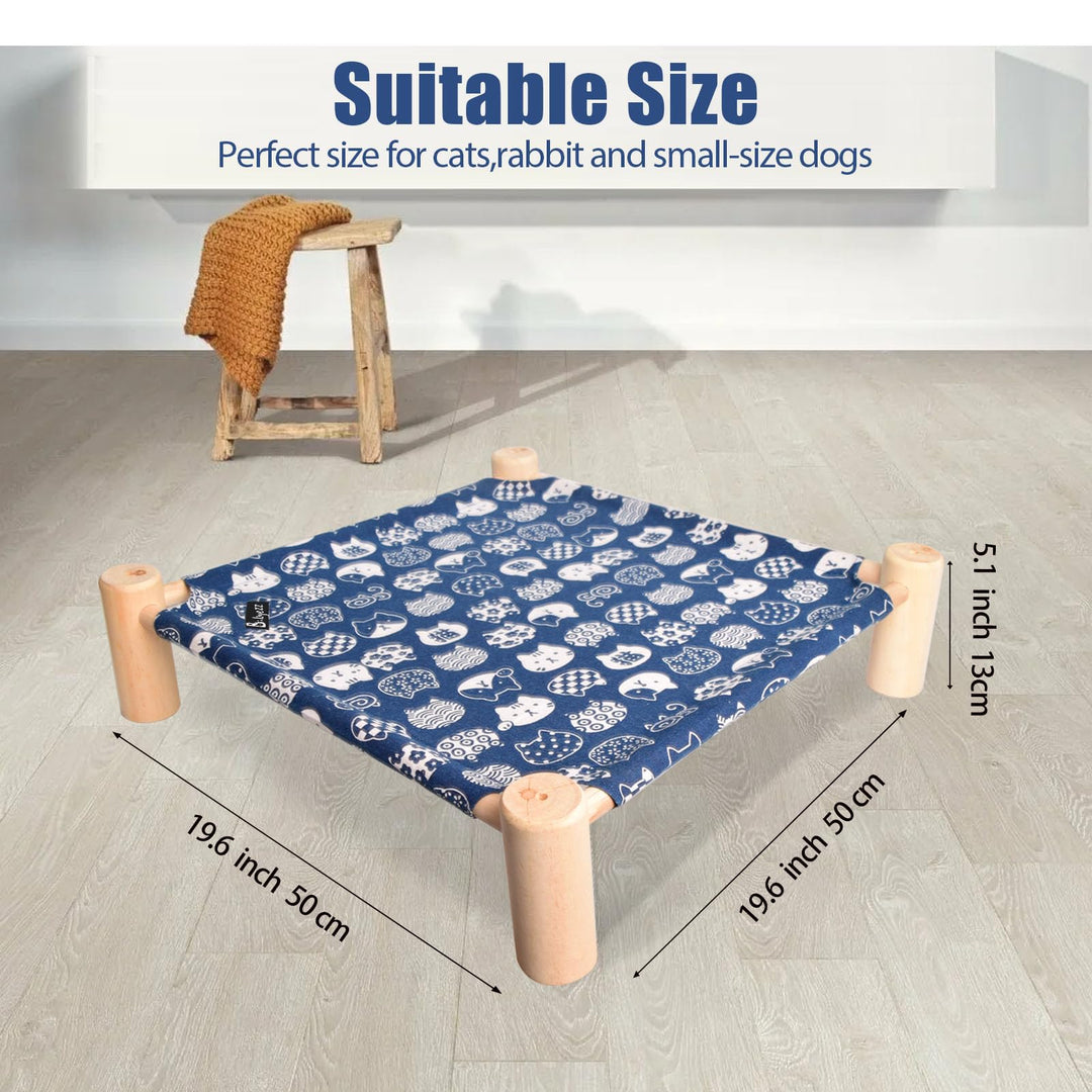 Cat Bed and Cat Hammock Bed, Small Dog Wooden Elevated Cat Bed, Pine Wood, Breathable Outdoor Cat Bed for All Seasons, Elevated Pet Sleeping for Indoor, Cat Cots Furniture Pet Bed Bunny Bed(Gray Grid)