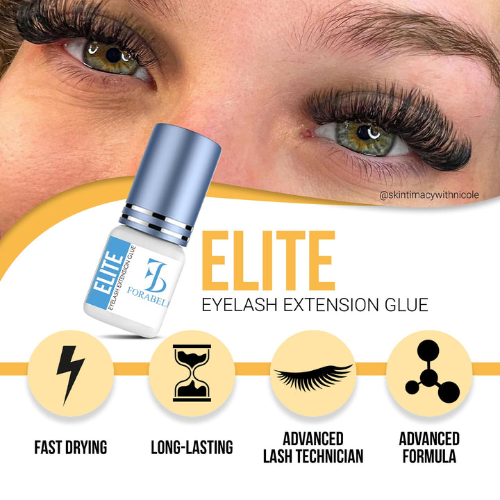 Elite Fast Dry Time Eyelash Extension Glue - 5ml / 1 Sec Drying time/Retention – 7 Weeks/Maximum Bonding Power/Black Adhesive for Semi-Permanent Extensions/Professional Lash Supplies