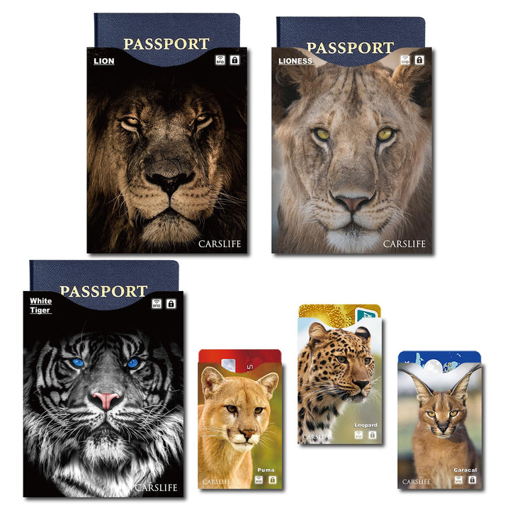 12 RFID Blocking Sleeves (9 Credit Card sleeves & 3 Passport Protectors) Premium Identity Theft Protection Secure Sleeves travel case cat design