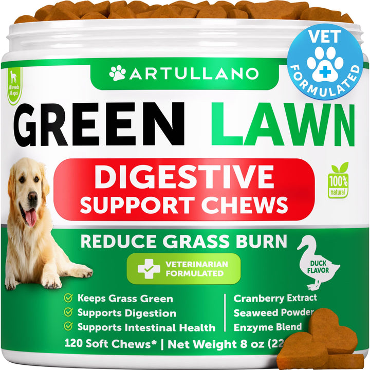 Grass Burn Spot Chews for Dogs - Pee Lawn Spot Saver Caused by Dog Urine - Grass Treatment Rocks - Urine Neutralizer for Green Lawn - Chewable Probiotics, Digestive Enzymes, DL-Methionine - 120 Treats