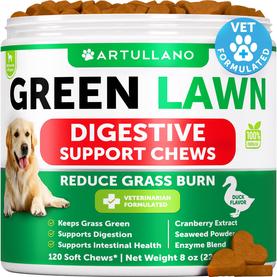 Grass Burn Spot Chews for Dogs - Pee Lawn Spot Saver Caused by Dog Urine - Grass Treatment Rocks - Urine Neutralizer for Green Lawn - Chewable Probiotics, Digestive Enzymes, DL-Methionine - 120 Treats