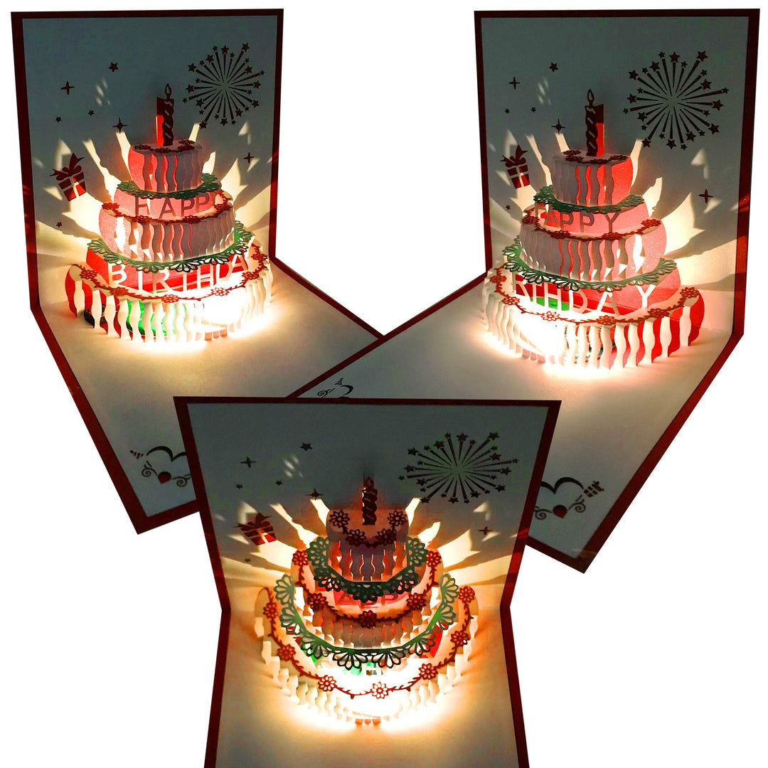 3D Pop Up Birthday Cards,Warming LED Light Birthday Cake Music Happy Birthday Card Postcards Pop Up Greeting Cards Happy Birthday Cards Best for Mom,Wife,Sister,Boy,Girl,Friends 1 Pack