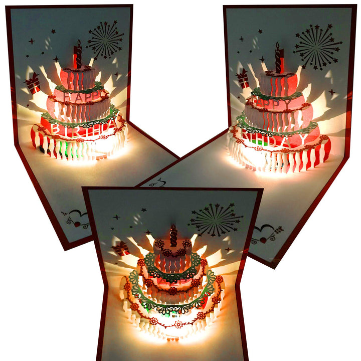 3D Pop Up Birthday Cards,Warming LED Light Birthday Cake Music Happy Birthday Card Postcards Pop Up Greeting Cards Happy Birthday Cards Best for Mom,Wife,Sister,Boy,Girl,Friends 1 Pack