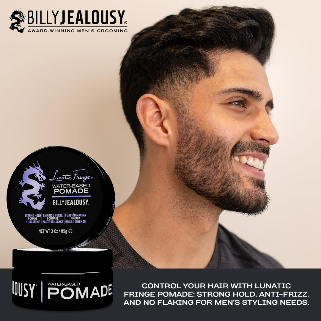 Lunatic Fringe Water-Based Pomade for Men, Strong Hold, High Shine, Water Soluble and Vegan Hair Product Ideal for Medium to Long Thick Mane, 3 oz