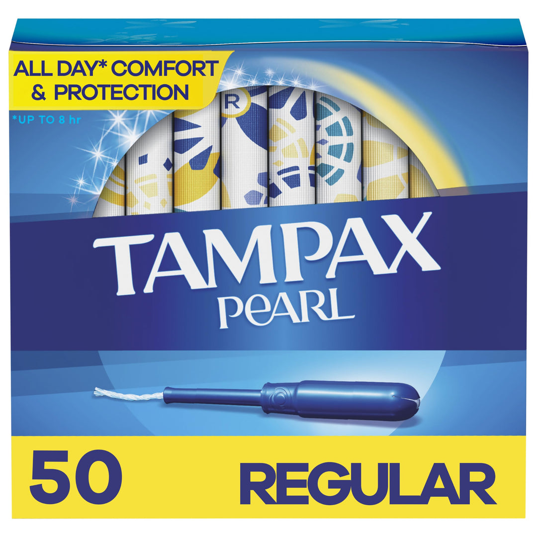 Tampax Pearl Plastic Tampons, Regular Absorbency, Unscented, 50 Count