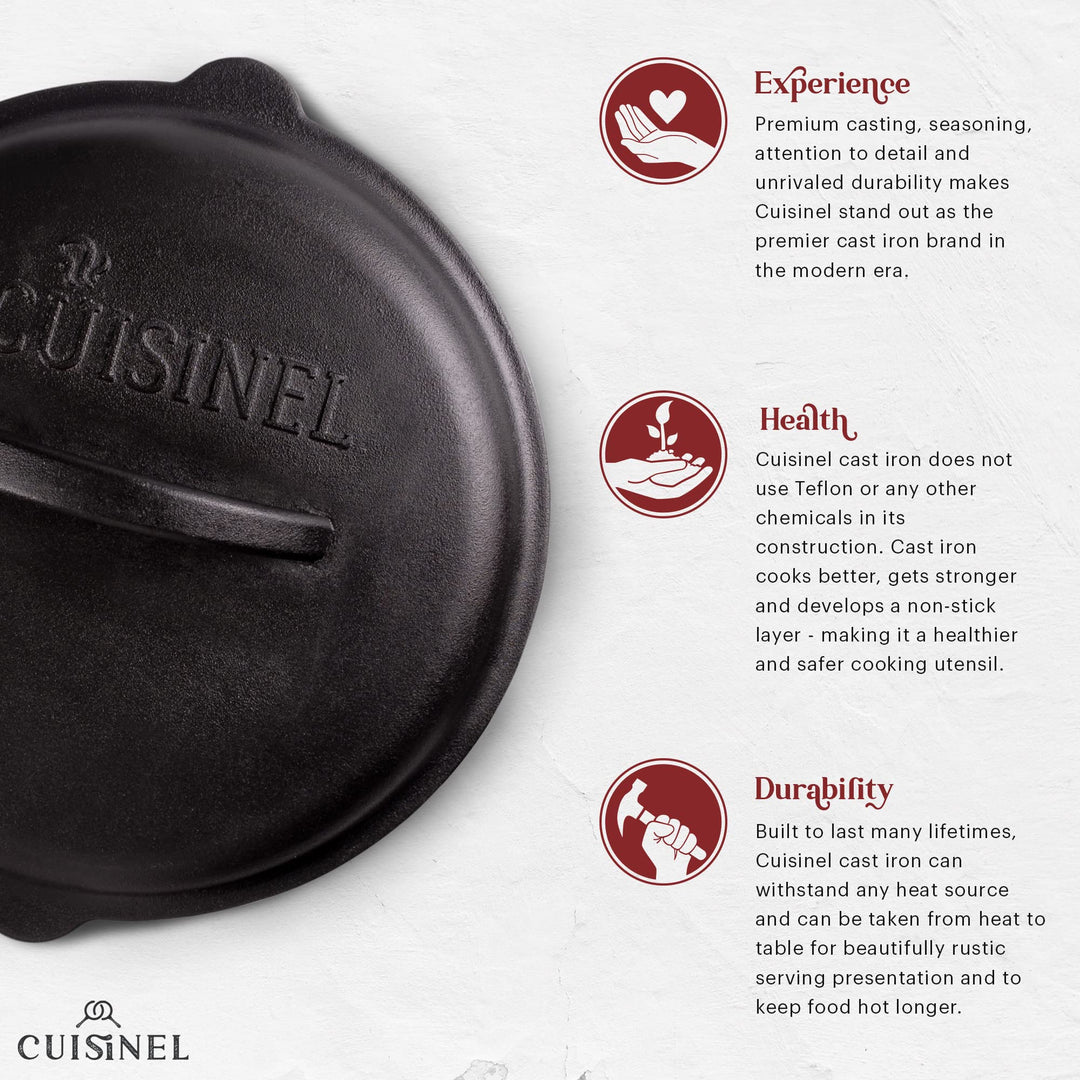 Cast Iron Lid - Fits 8-Inch / 20.32cm Lodge Skillet, Frying Pans or Braiser + Silicone Handle Holder + Care Guide - Pre-Seasoned Replacement Cover - Indoor/Outdoor, Oven, Open Fire, BBQ Safe