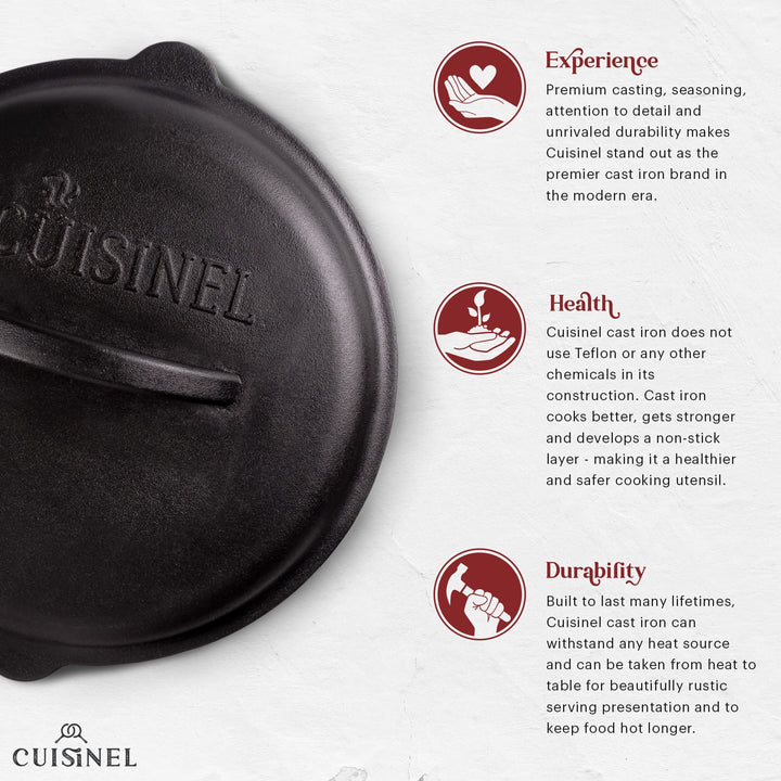 Cast Iron Lid - Fits 8-Inch / 20.32cm Lodge Skillet, Frying Pans or Braiser + Silicone Handle Holder + Care Guide - Pre-Seasoned Replacement Cover - Indoor/Outdoor, Oven, Open Fire, BBQ Safe