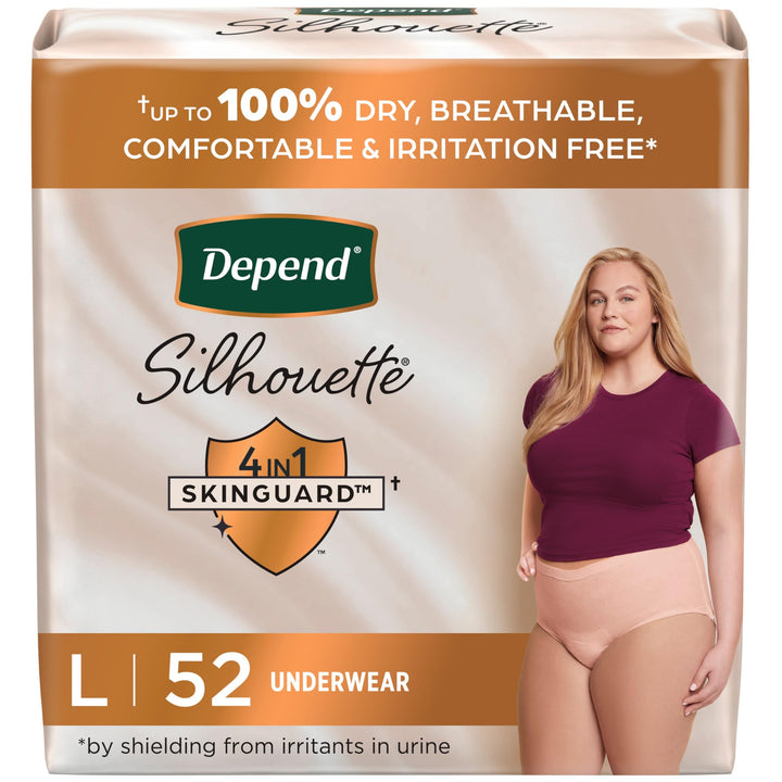 Silhouette Adult Incontinence & Postpartum Bladder Leak Underwear for Women, Maximum Absorbency, Large, Pink, 52 Count (2 Packs of 26), Packaging May Vary