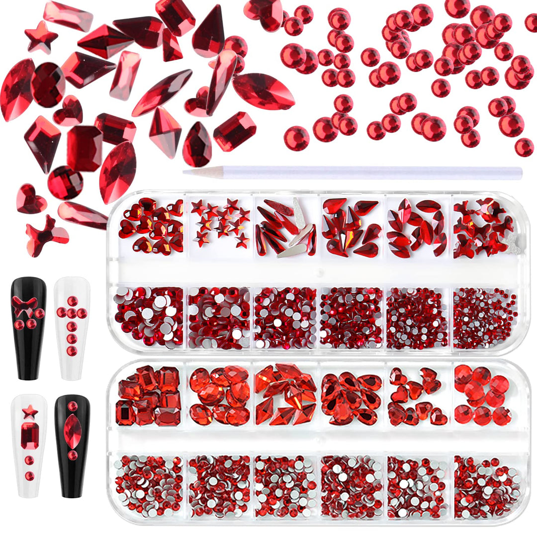 2 Box 1620 Pieces Ruby Red Rhinestones For Nails Flat Back Nail Rhinestones And Nail Crystals For Women Nails Red Gems Fake Nail Diamonds For Nails Art Gem Stones Glass Rhinestones 3d Nail Art