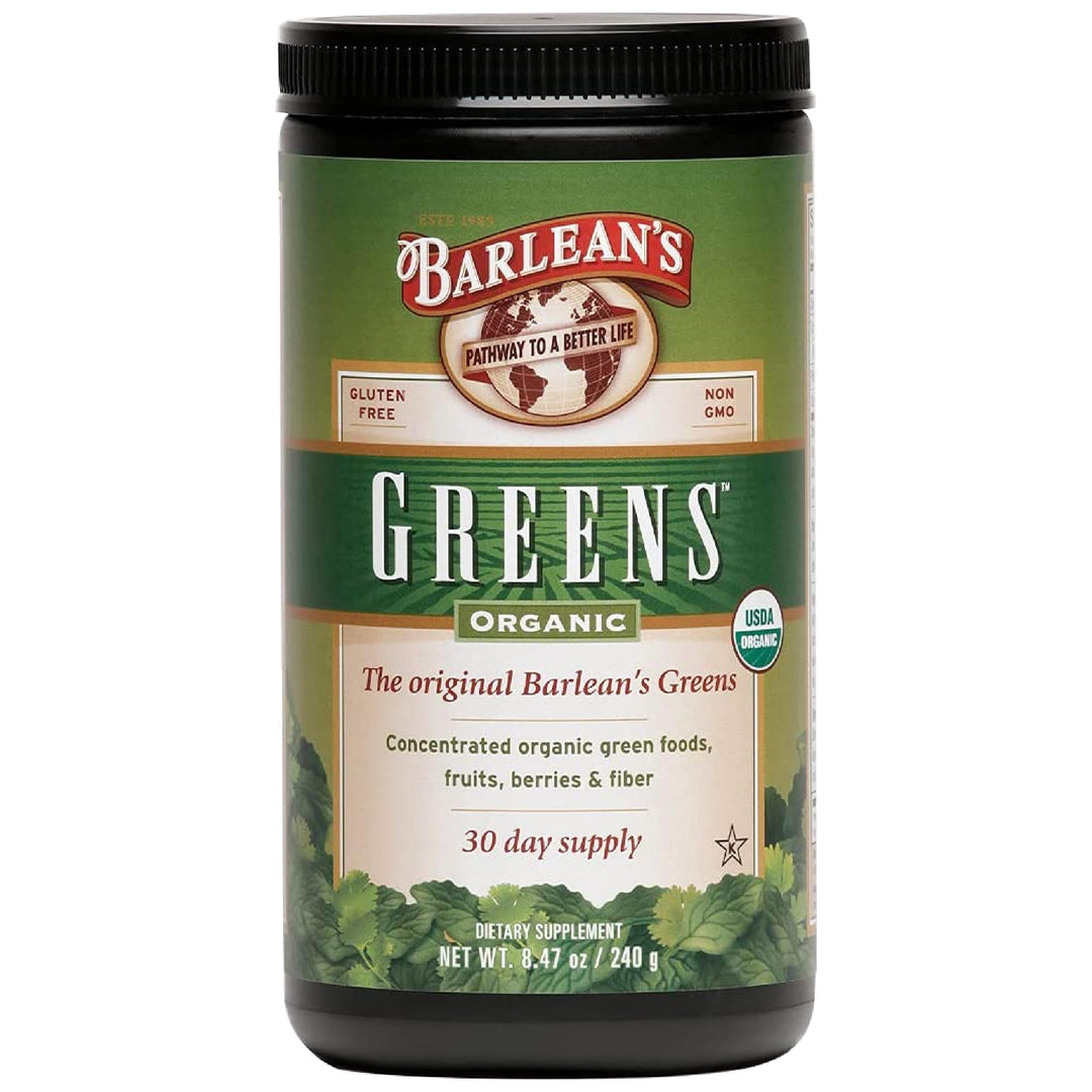 Barlean's Organic Greens Powder, Fruits and Veggies Superfood Supplement with Green Food Protein, Probiotic Blend and Fiber for Athletic Endurance and Daily Health, 8.47 oz