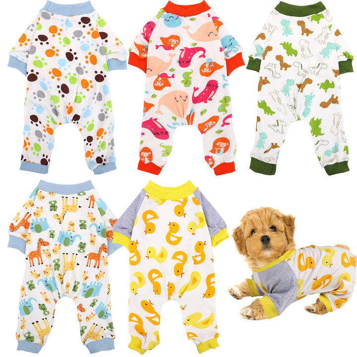 5 Pieces Puppy Dog Pajamas Pet Jumpsuit Soft Puppy Rompers Pet Dog Cute Clothes Onesies Puppy Bodysuits for Pet Puppy Dog Cat, 5 Styles (Small)
