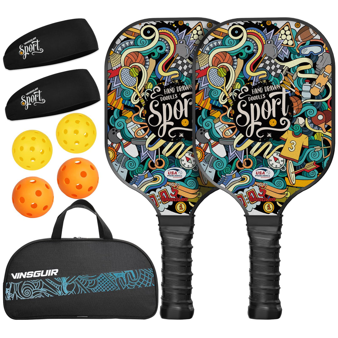 Pickleball Paddles Set, USAPA Approved Pickle Ball Paddle Set of 2 with 4 Pickleball Balls and Bag, Pickleball Rackets Gifts for Women Men Beginners