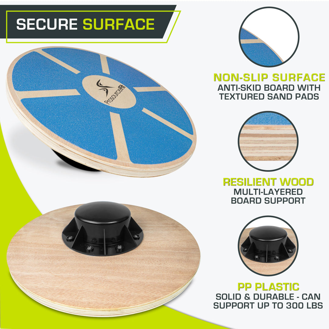 Wooden Balance Board Non-Slip Wobble Core Trainer 15.75in (39.5cm) Diameter with 360 Rotation for Stability Training, Full Body Exercises, Physical Therapy