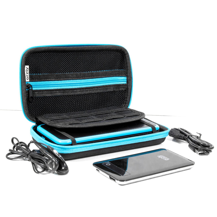 2DS XL Case, Carry Case for New Nintendo 2DS XL - Protective Hard Shell Portable Travel Case Pouch for New 2DS XL Console with Slots for Games & Zip Pocket - BLUE on Black