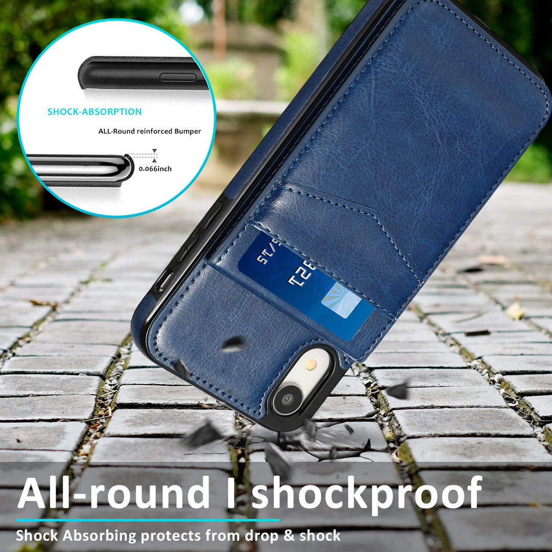 iPhone XR Wallet Case with Credit Card Holder for Women Men PU Leather Wallet Case for iPhone XR Case 6.1 inch (Blue)