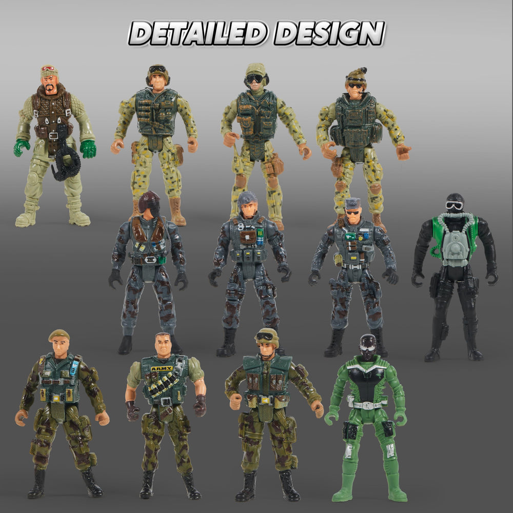 16 PCs Army Men Playset with 12 Realistic Army Ranger Men Action Figures and Weapon Gear Accessories, Military Soldiers Action Figures Playset for Boys Gift